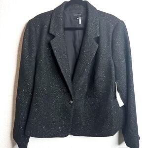 Womens Elevated Basic Cropped Tweed Blazer Sz 22W Black Gold Flecks Jacket